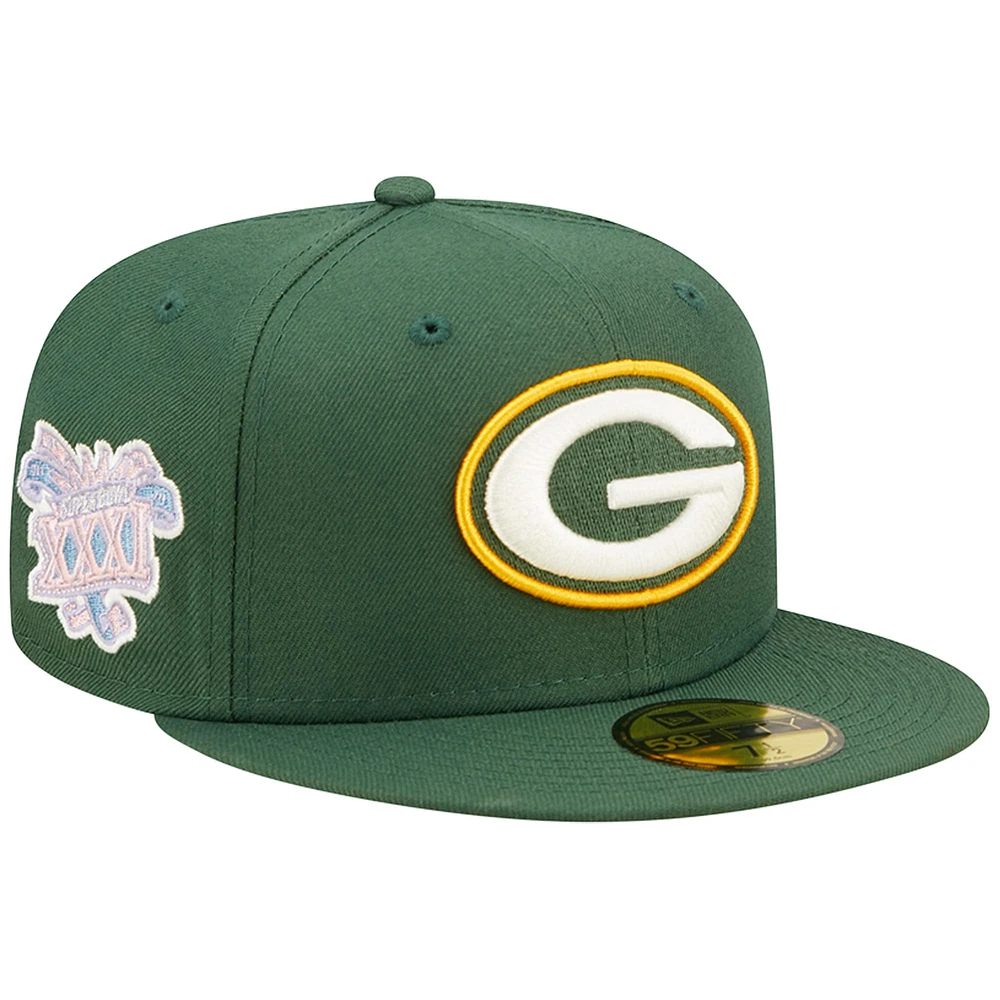Casquette ajustée 59FIFTY avec sweat-shirt violet Pop New Era Green Bay Packers Super Bowl XXXI pour homme