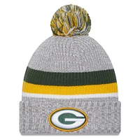 Men's New Era Heather Gray Green Bay Packers Cuffed Knit Hat with Pom