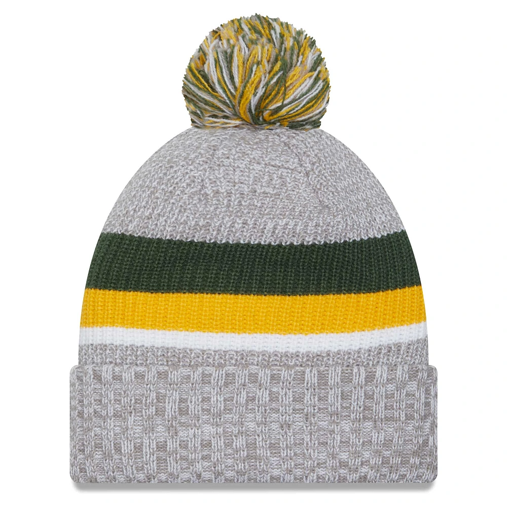 Men's New Era Heather Gray Green Bay Packers Cuffed Knit Hat with Pom