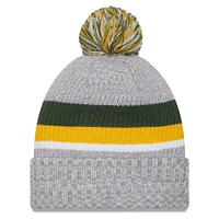 Men's New Era Heather Gray Green Bay Packers Cuffed Knit Hat with Pom