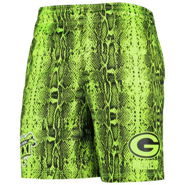 Short d'été vert fluo Green Bay Packers New Era pour homme