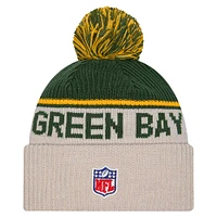 Men's New Era Stone Green Bay Packers Sideline Historic Cuffed Knit Hat with Pom