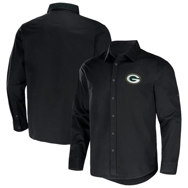 Collection NFL x Darius Rucker pour hommes par Fanatics Chemise boutonnée à manches longues en sergé convertible noire des Green Bay Packers