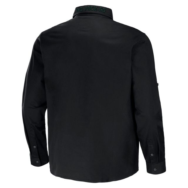 Collection NFL x Darius Rucker pour hommes par Fanatics Chemise boutonnée à manches longues en sergé convertible noire des Green Bay Packers