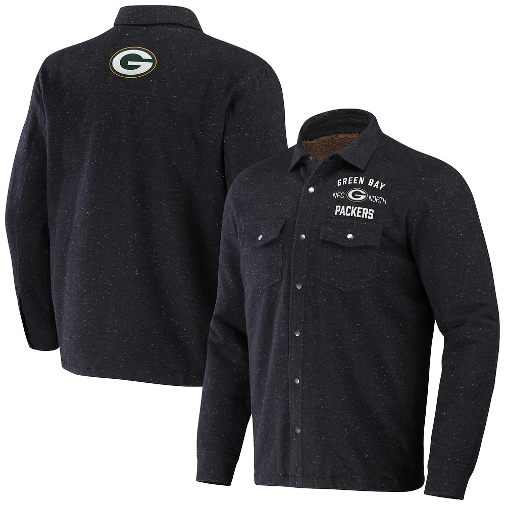Veste Shacket à boutons-pression pour homme de la collection NFL x Darius Rucker Fanatics, couleur anthracite, des Green Bay Packers