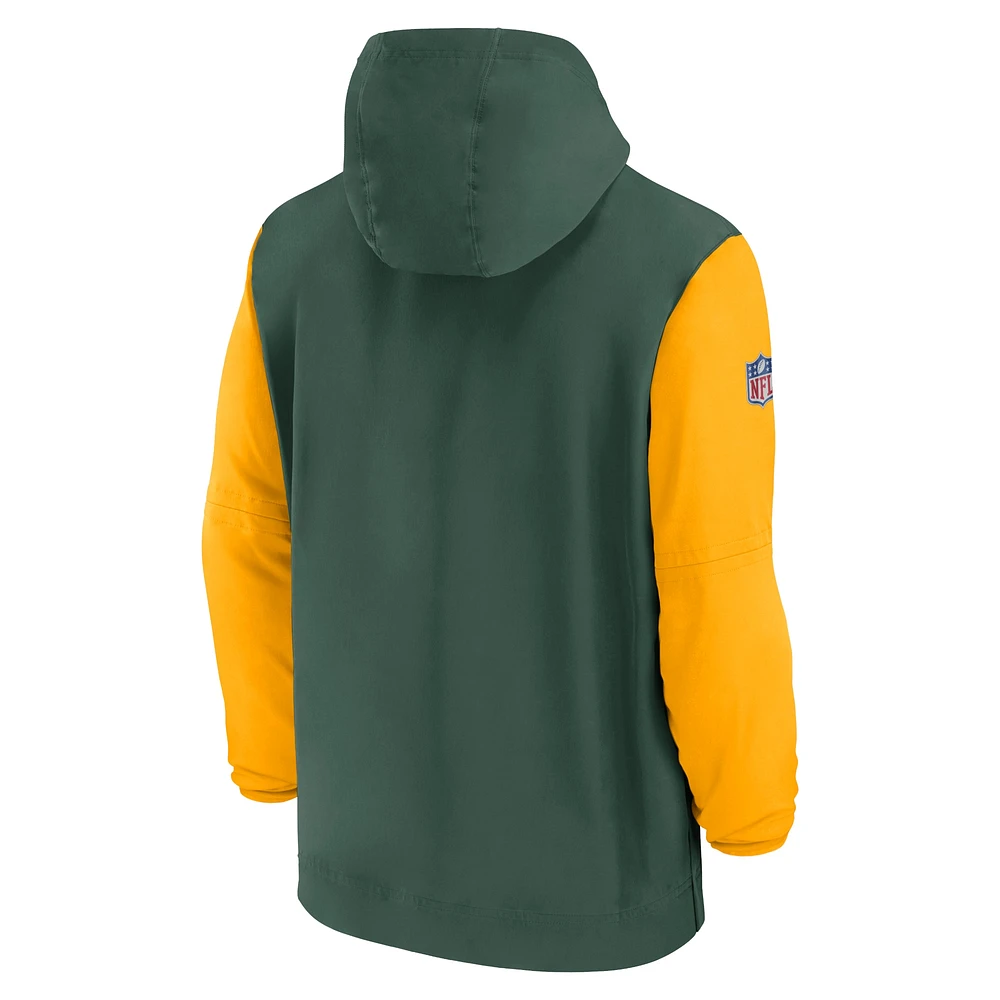 Men's Nike Green/Gold Green Bay Packers 2024/25 Sideline Pre-Game Player 1/2-Zip Hoodie Jacket