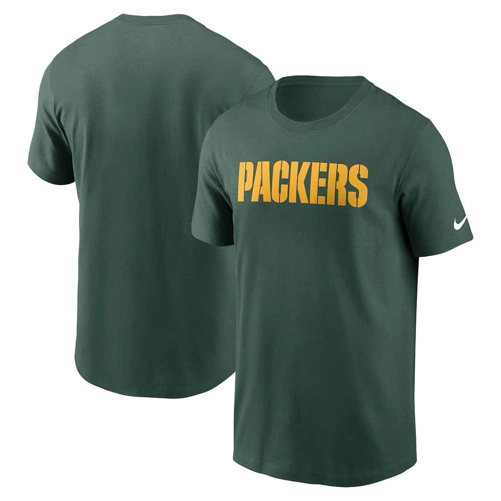 Men's Nike Green Bay Packers Primetime Wordmark Essential T-Shirt
