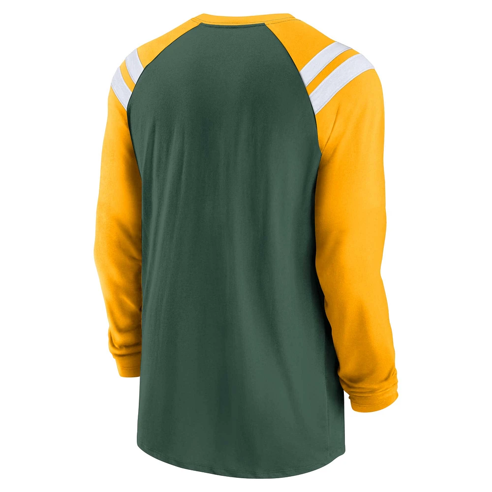 Men's Nike Green Bay Packers Rewind Classic Arc Raglan Long Sleeve T-Shirt