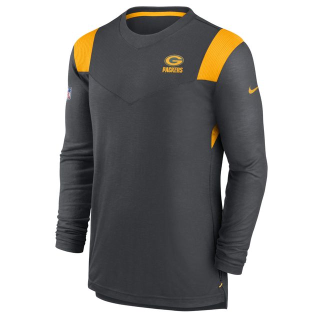 T-shirt à manches longues pour homme Nike Heathered Charcoal/Gold Green Bay Packers Sideline Performance