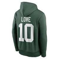 Men's Nike Jordan Love Green Bay Packers Player Name & Number Performance Pullover Hoodie