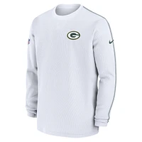 Men's Nike White Green Bay Packers 2024 Sideline Coaches Long Sleeve Top