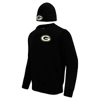 Men's Pro Standard Black Green Bay Packers Crewneck Pullover Sweater & Cuffed Knit Hat Box Gift Set