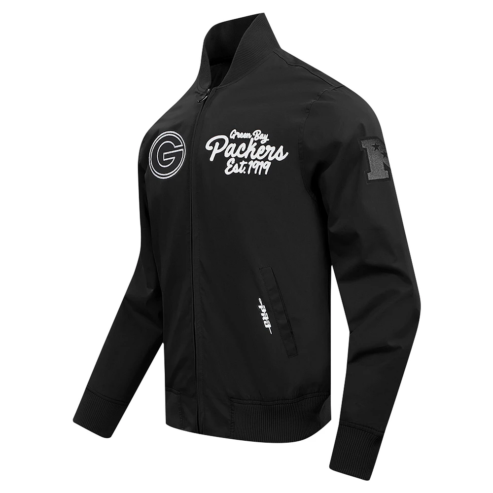 Men's Pro Standard Black Green Bay Packers Paint The City Twill Full-Zip Jacket
