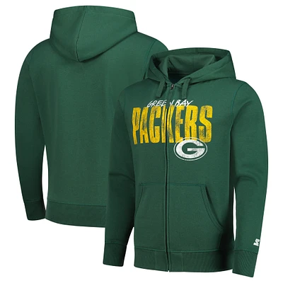 Sweat à capuche zippé classique en détresse Starter Black Green Bay Packers pour hommes