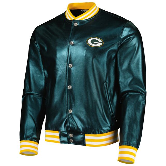 Blouson aviateur métallisé à boutons-pression The Wild Collective Green Bay Packers pour homme