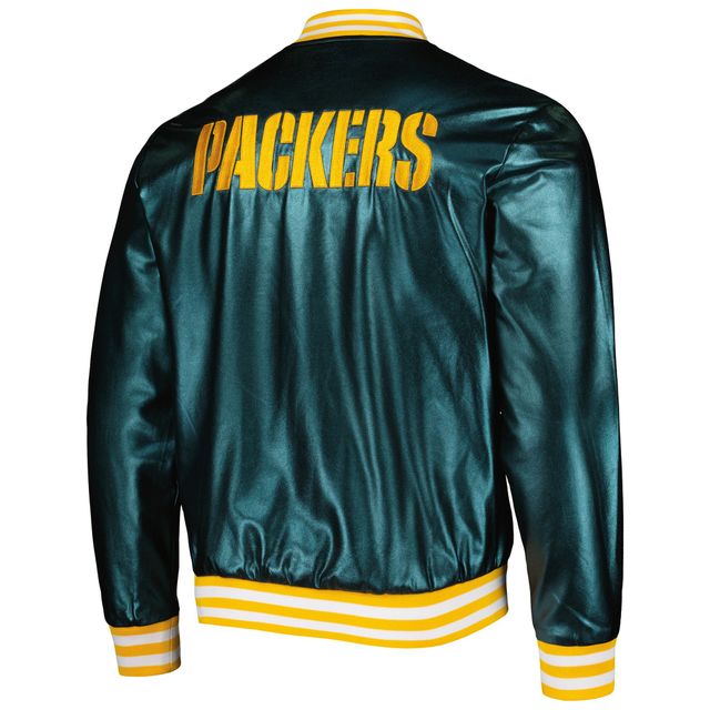 Blouson aviateur métallisé à boutons-pression The Wild Collective Green Bay Packers pour homme