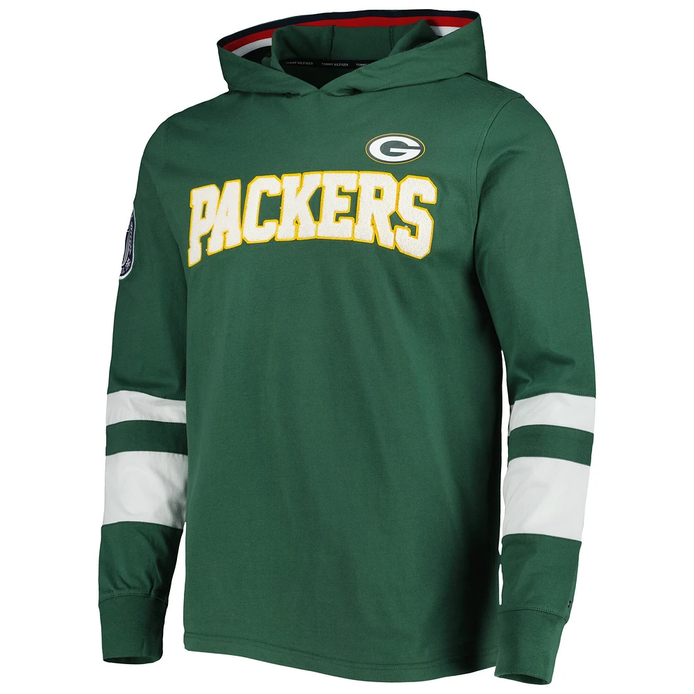 Men's Tommy Hilfiger Green/White Green Bay Packers Alex Long Sleeve Hoodie T-Shirt