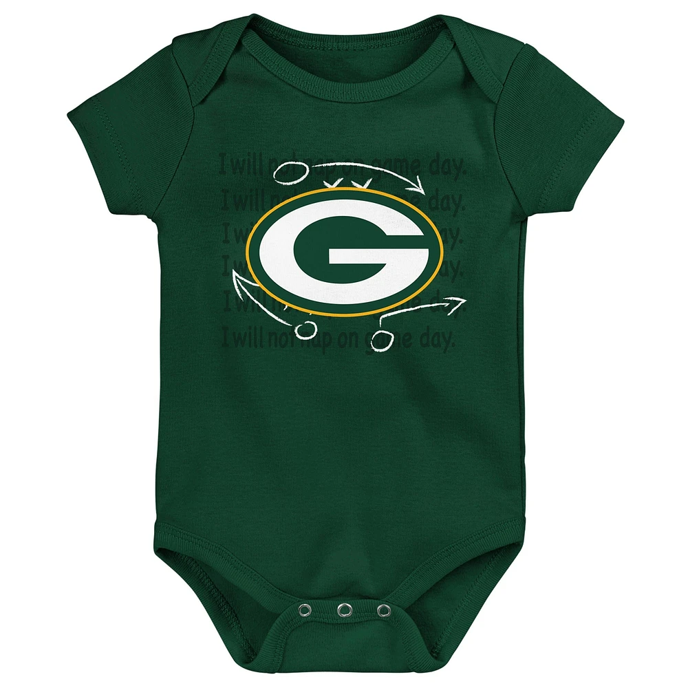 Newborn & Infant Green/Gold/Heather Gray Green Bay Packers Three-Pack Eat, Sleep Drool Retro Bodysuit Set