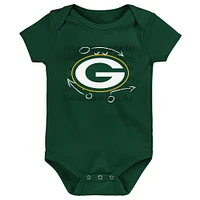 Newborn & Infant Green/Gold/Heather Gray Green Bay Packers Three-Pack Eat, Sleep Drool Retro Bodysuit Set