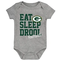 Newborn & Infant Green/Gold/Heather Gray Green Bay Packers Three-Pack Eat, Sleep Drool Retro Bodysuit Set