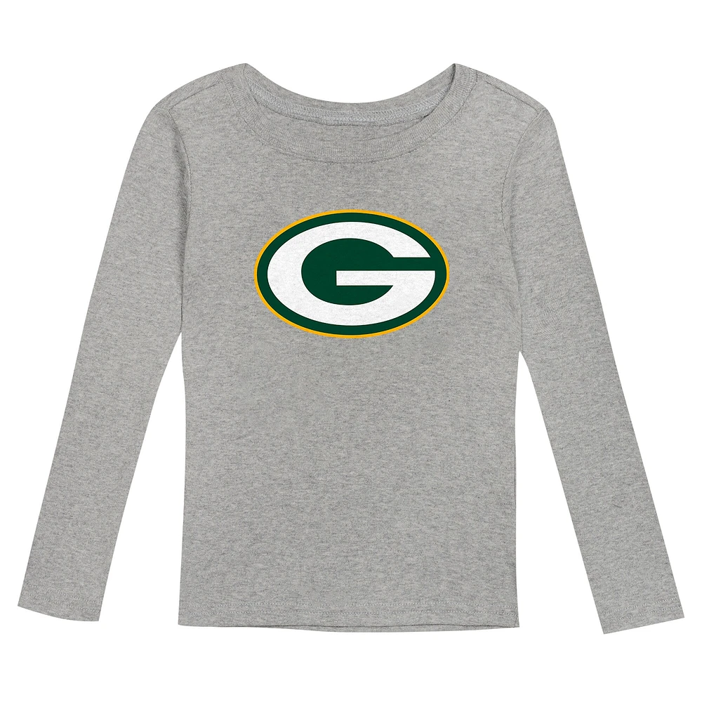 Preschool Heather Gray Green Bay Packers Long Sleeve T-Shirt and Pants Sleep Set