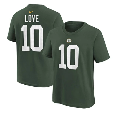 T-shirt avec nom et numéro de joueur Nike Jordan Love Green Bay Packers pour enfants d'âge préscolaire