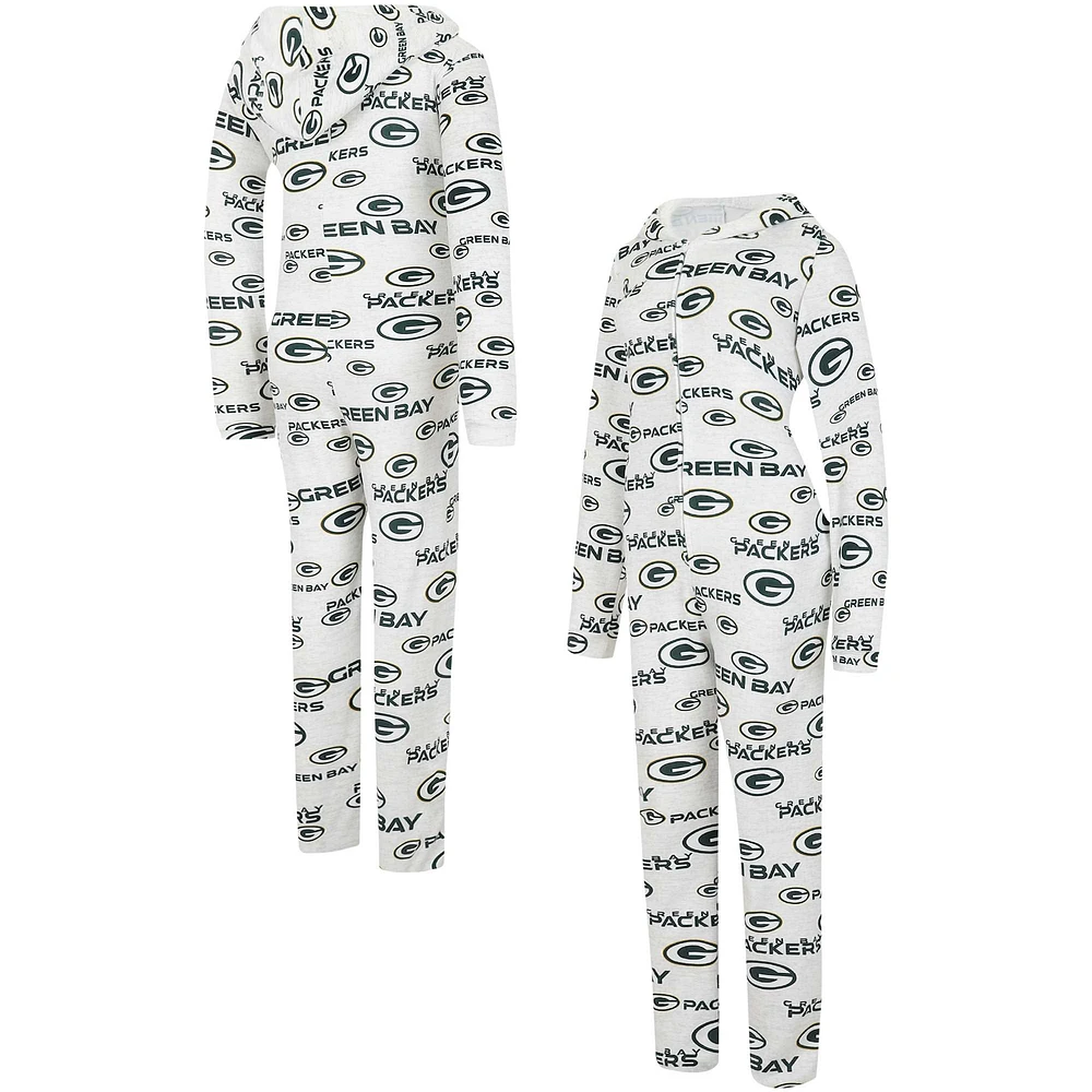 Women's Concepts Sport  Cream Green Bay Packers Docket Hoodie Full-Zip Union Suit