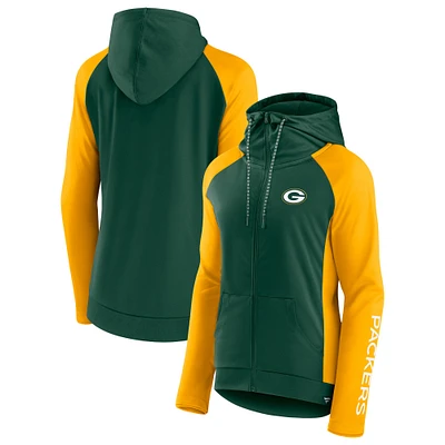 Fanatics pour femmes vert/or Green Bay Packers Iconic Raglan Full-Zip - Sweat à capuche