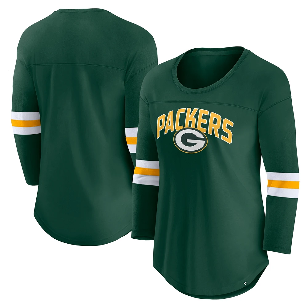 T-shirt à manches 3/4 avec logo de la première équipe des Packers Green Bay Fanatics pour femmes