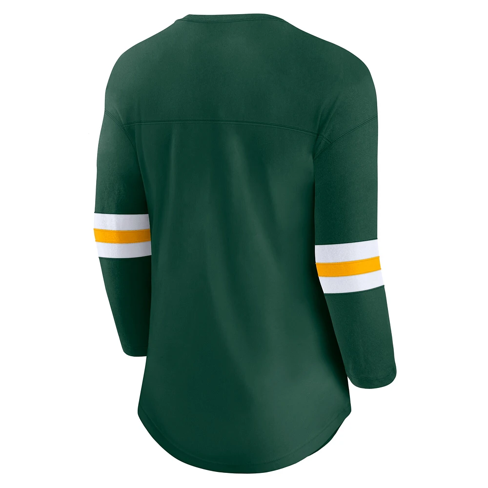 T-shirt à manches 3/4 avec logo de la première équipe des Packers Green Bay Fanatics pour femmes