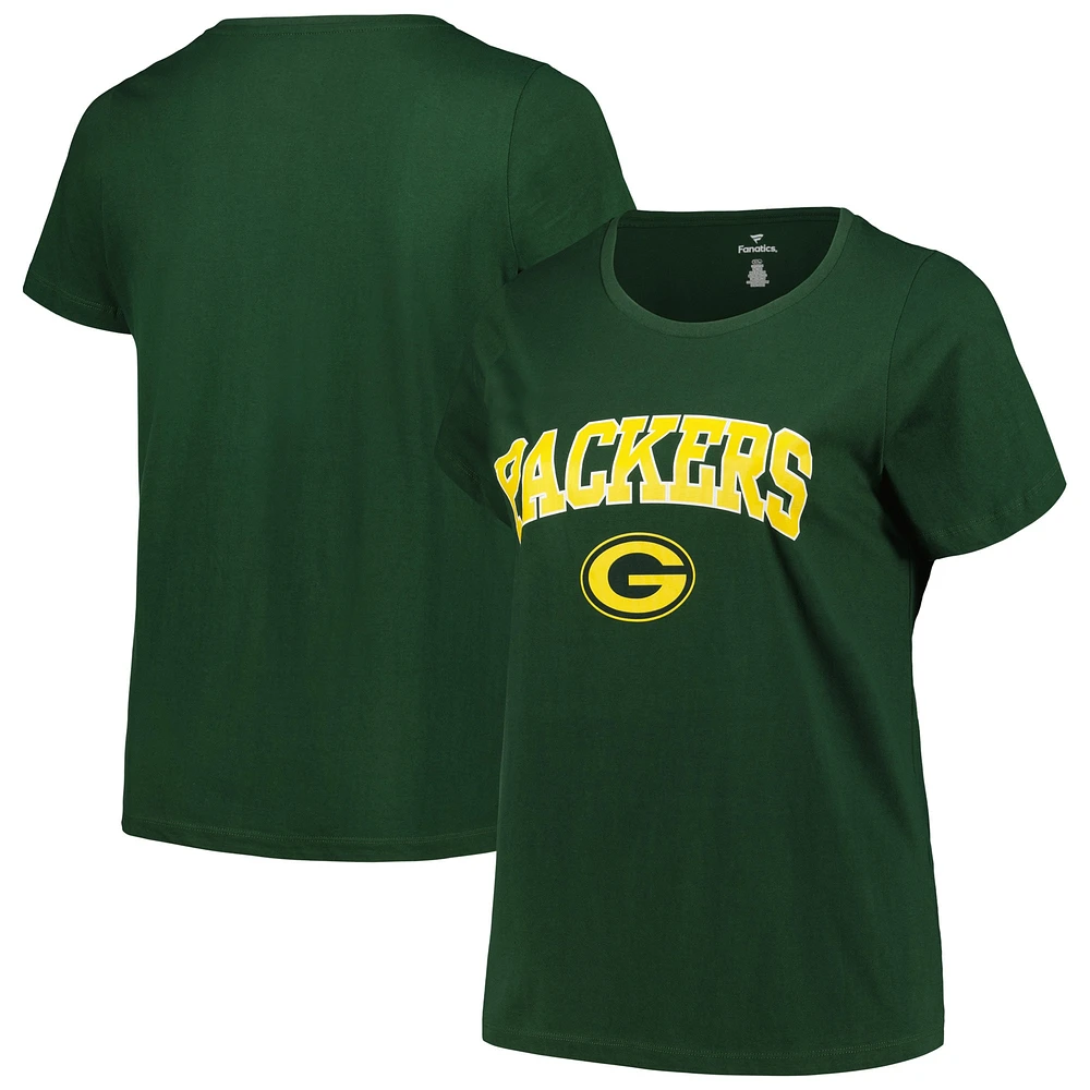 T-shirt Fanatics Green Bay Packers pour femmes, grande taille, avec logo en forme d'arc