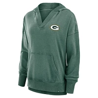 Women's Fanatics  Heather Green Bay Packers Initiative Snow Wash French Terry V-Neck Pullover Hoodie