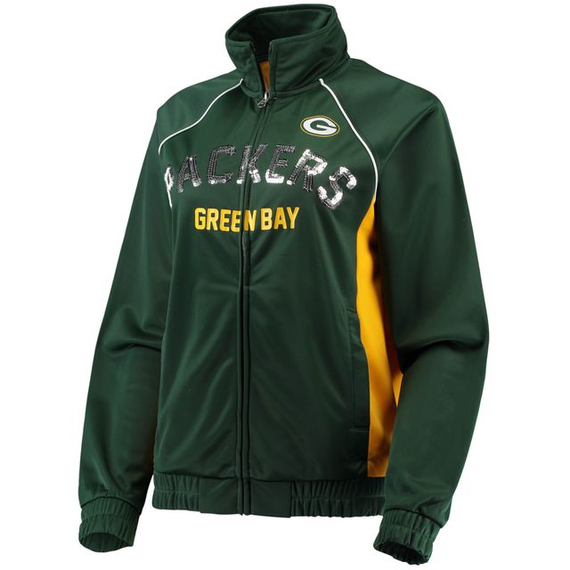 G-III 4Her par Carl Banks pour femmes - Vert Green Bay Packers Backfield Raglan Veste de survêtement entièrement zippée