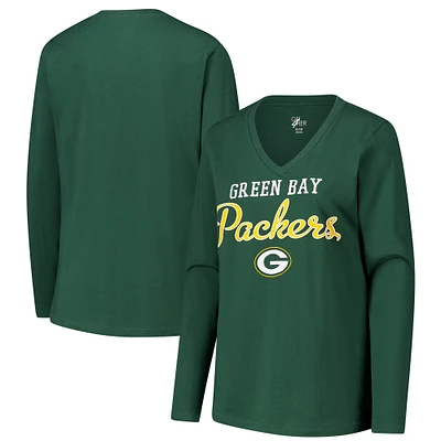 T-shirt à manches longues et col en V pour femme G-III 4Her par Carl Banks Green Bay Packers Post Season