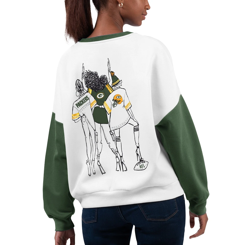 Women's G-III 4Her by Carl Banks White Green Bay Packers A-Game Pullover Sweatshirt