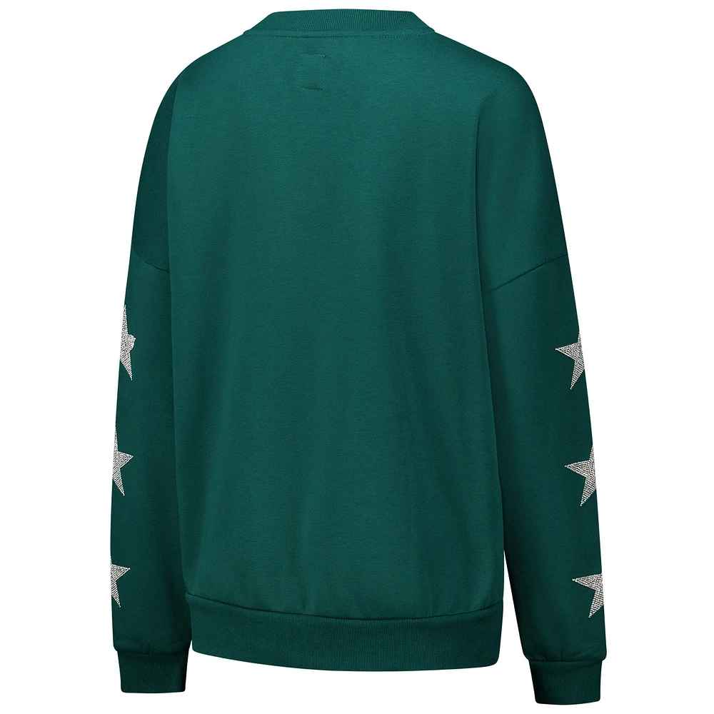 Women's Gameday Couture Green Bay Packers Rhinestone Star Sleeve Settle the Score Tri-Blend Pullover Sweatshirt