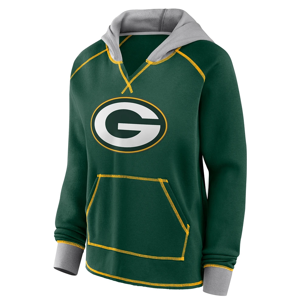 Sweat à capuche col en V polaire Boom Green Bay Packers pour femme