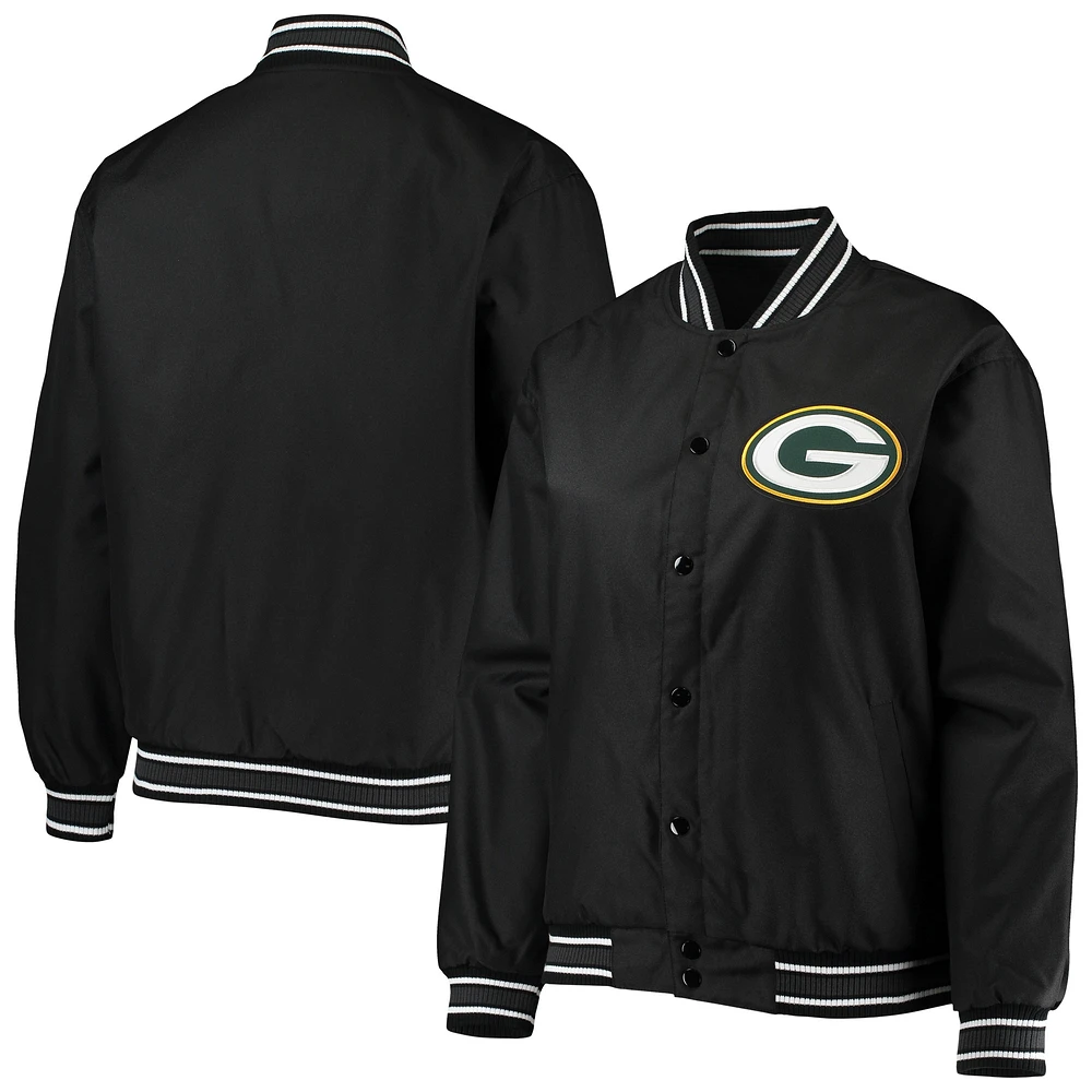 Veste JH Design noire à boutons-pression en sergé de polyester grande taille pour femme Green Bay Packers