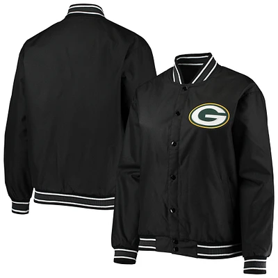 Veste JH Design noire à boutons-pression en sergé de polyester grande taille pour femme Green Bay Packers