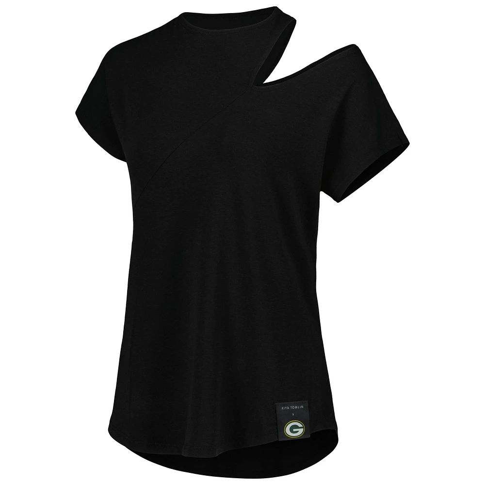 Women's KIYA TOMLIN Black Green Bay Packers Cut Out Tri-Blend Shirt