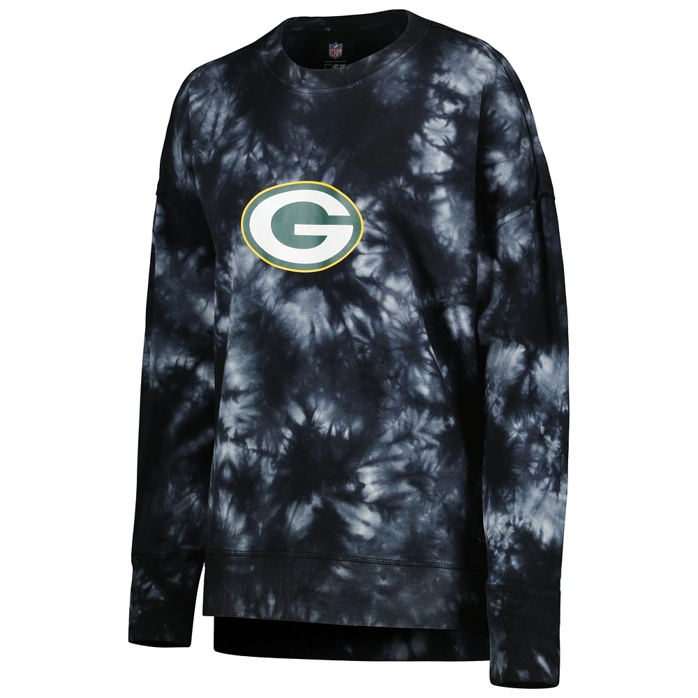 Sweat MSX by Michael Strahan pour femme Noir Green Bay Packers Bailey Tie-Dye Tri-Blend Pullover