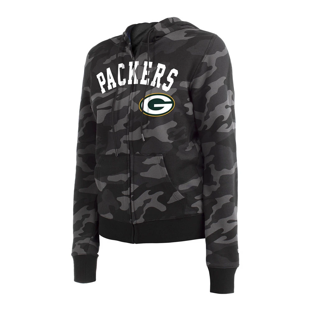 Women's New Era  Black Green Bay Packers Camo Full-Zip Hoodie