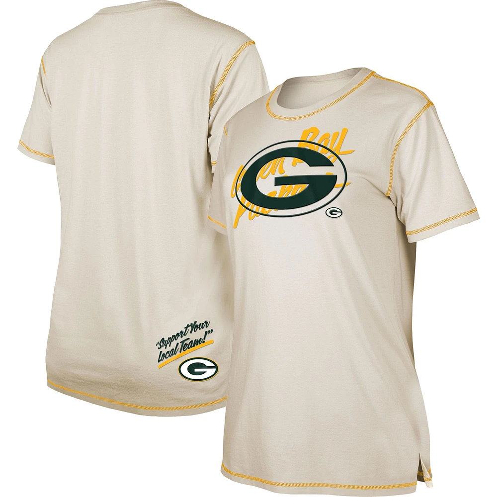 Women's New Era Cream Green Bay Packers Split T-Shirt