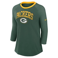Women's Nike Green Bay Packers Raglan 3/4 Sleeve T-Shirt