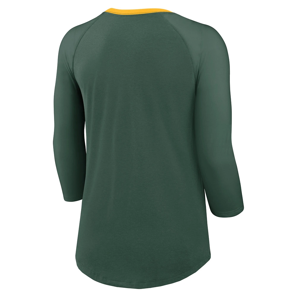 Women's Nike Green Bay Packers Raglan 3/4 Sleeve T-Shirt
