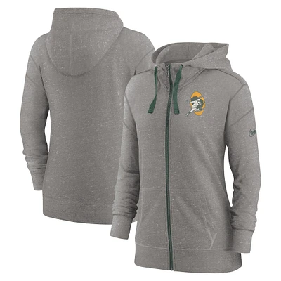 Sweat à capuche entièrement zippé Nike Heather Charcoal Green Bay Packers Gym Vintage pour femme