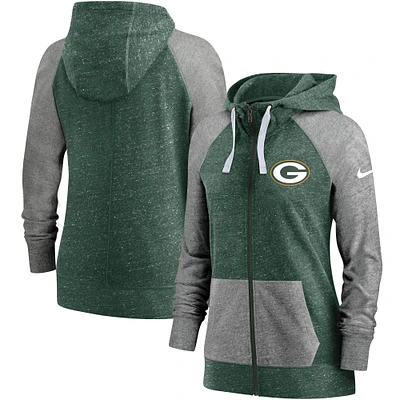 Sweat à capuche entièrement zippé Nike Green Bay Packers Gym Vintage pour femme, vert chiné