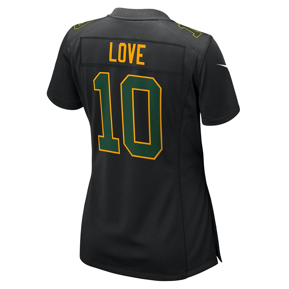Women's Nike Jordan Love Black Green Bay Packers Fashion Game Jersey