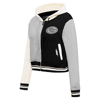 Women's Pro Standard Gray Green Bay Packers Reverse French Terry Colorblock Full-Zip Hoodie