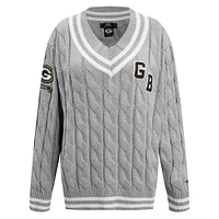 Women's Pro Standard  Heather Gray Green Bay Packers Prep V-Neck Pullover Sweater